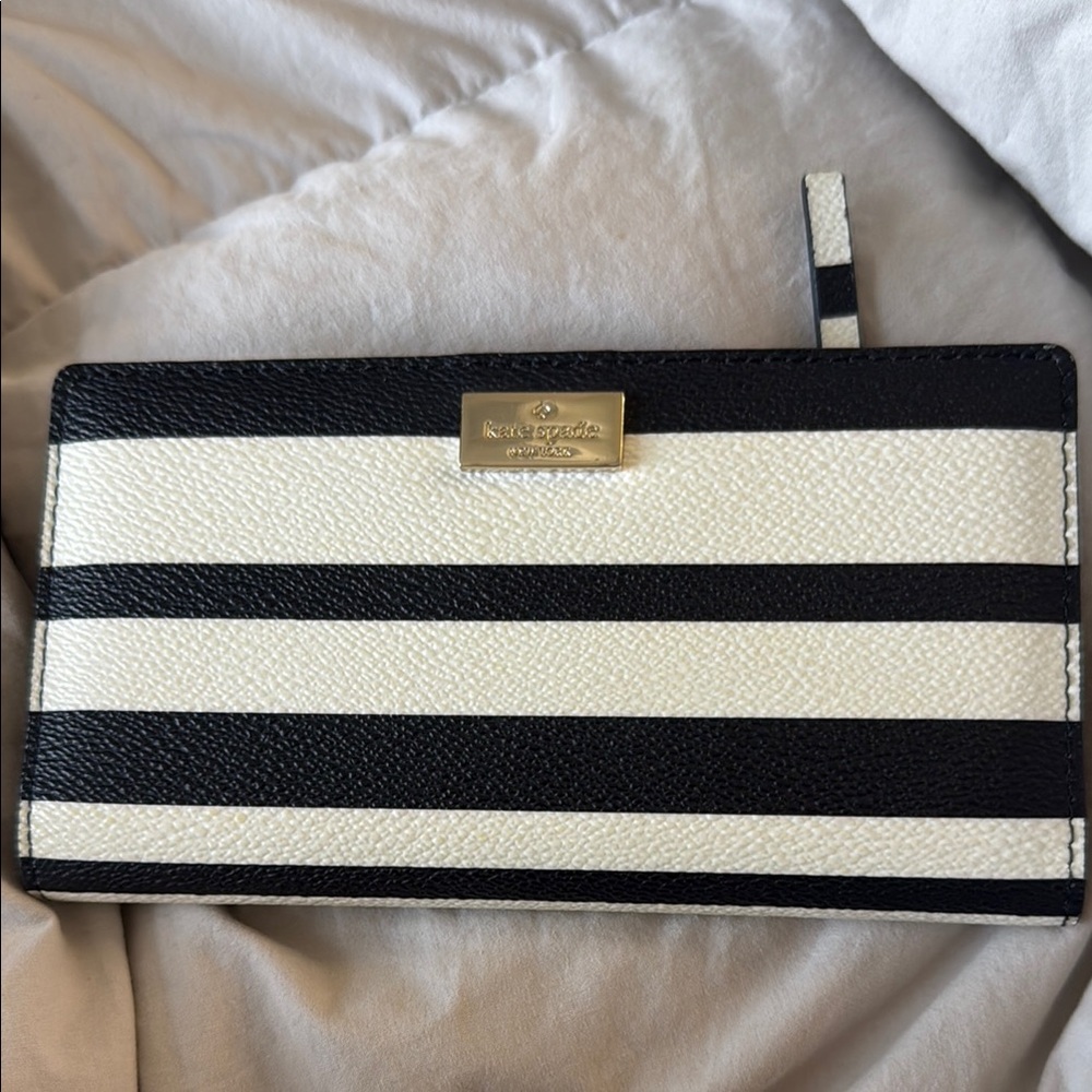 Kate Spade Black and Cream Striped Wallet